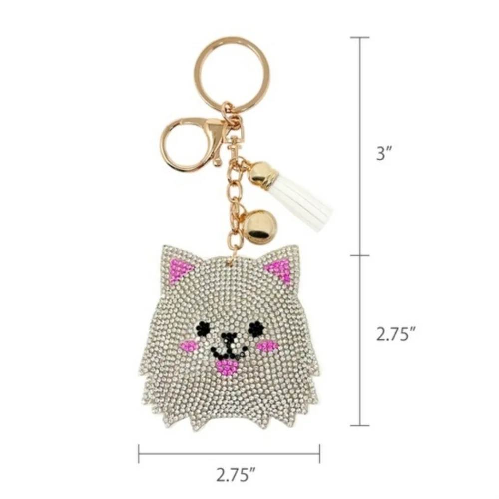 Bling Pomeranian Dog Crystal Rhinestone Keychain Bag Charm With Pink Tas…